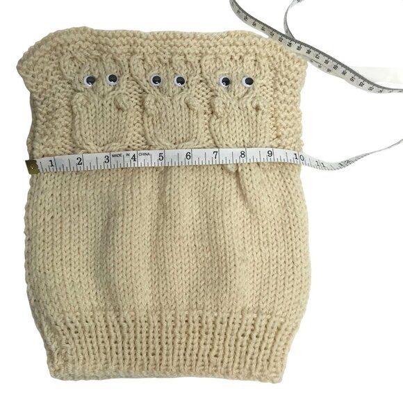 VTG 1950s Handmade Baby Sweater Cream Knit Owls Button Eyes Cotton 3-6M VBC - Picture 4 of 5